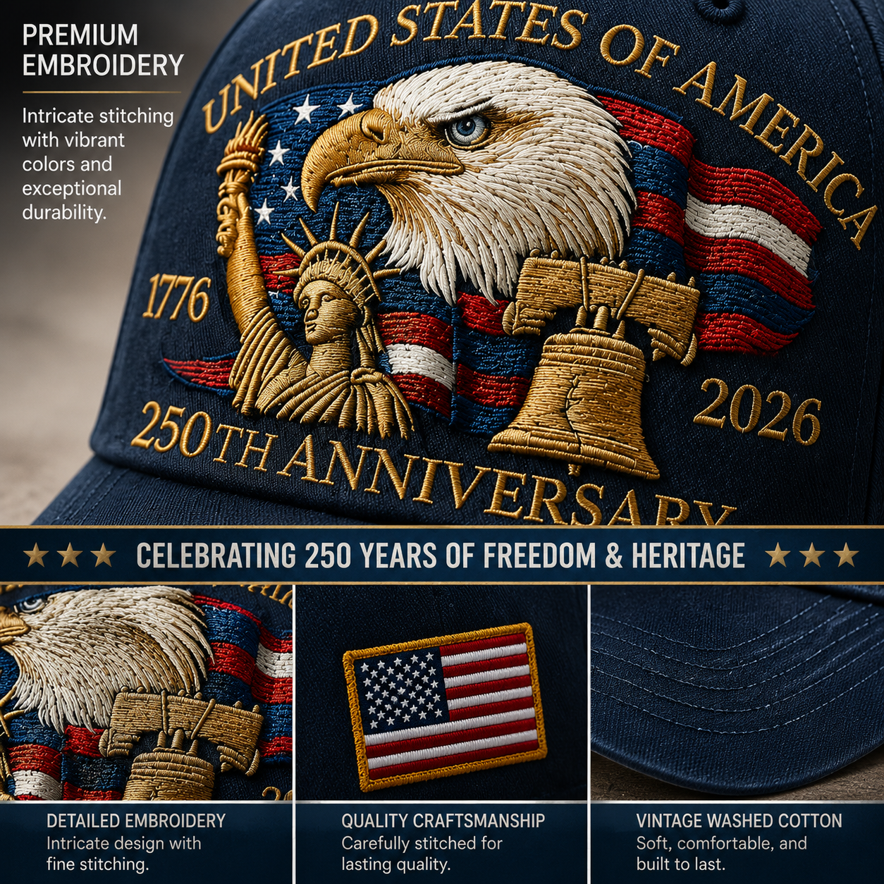 🗽Eagle & Liberty – United States 250th Anniversary Printed Hat🦅(Breathable & Lightweight Comfort & Unisex Fit)