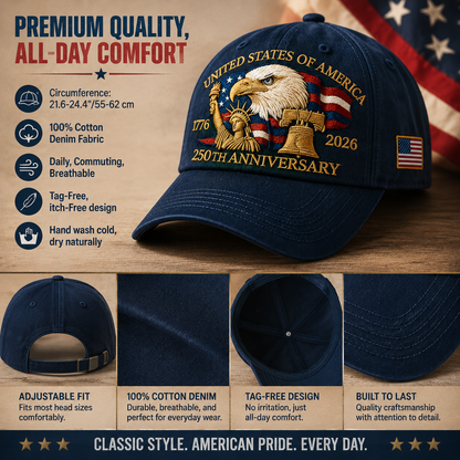🗽Eagle & Liberty – United States 250th Anniversary Printed Hat🦅(Breathable & Lightweight Comfort & Unisex Fit)