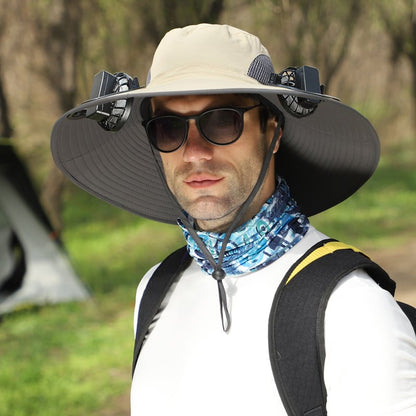 🔥Father’s Day 49% OFF - Wide Brim Solar Fan Outdoor Fishing Hat-Solar & USB Charging