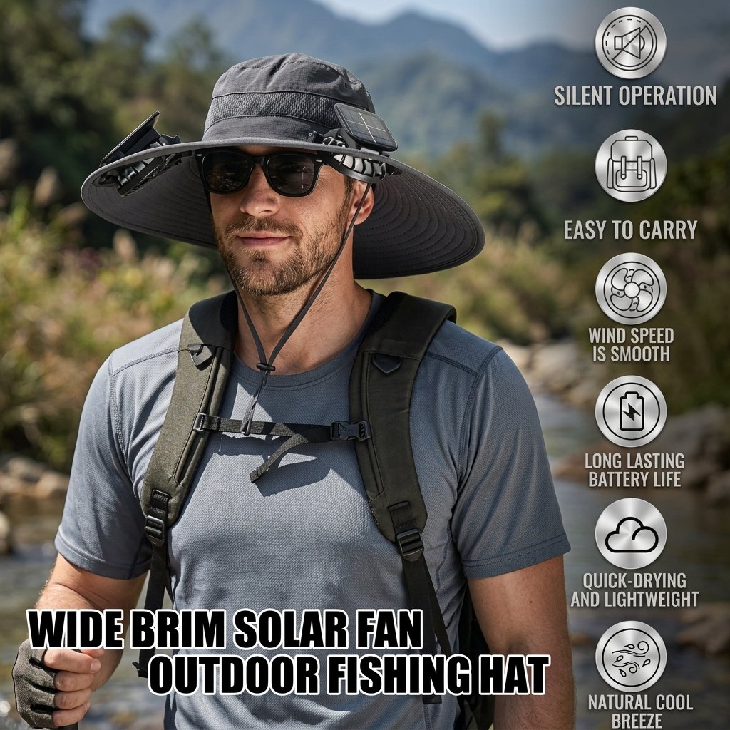 🔥Father’s Day 49% OFF - Wide Brim Solar Fan Outdoor Fishing Hat-Solar & USB Charging