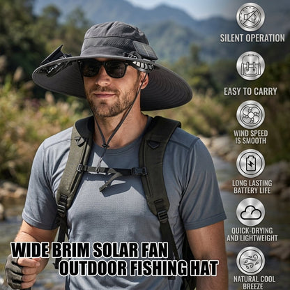 🔥Father’s Day 49% OFF - Wide Brim Solar Fan Outdoor Fishing Hat-Solar & USB Charging
